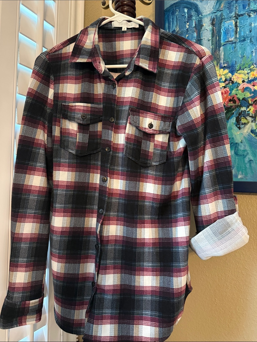 Eden & Olivia Red Black White Plaid Button-Down Shirt